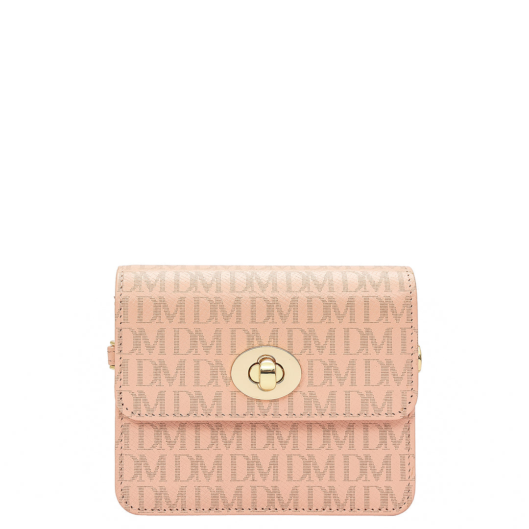 Monogram Leather Ladies Sling Wallet - Peach