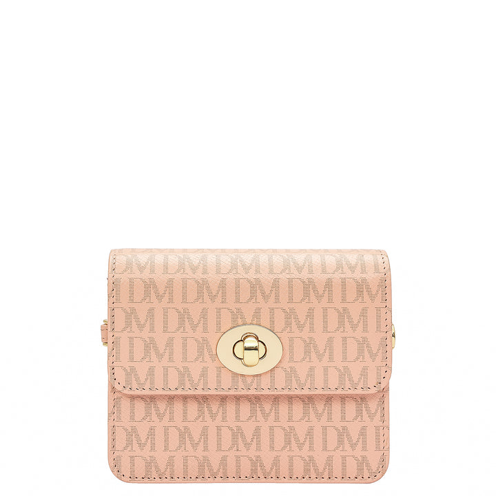 Monogram Leather Ladies Sling Wallet - Peach