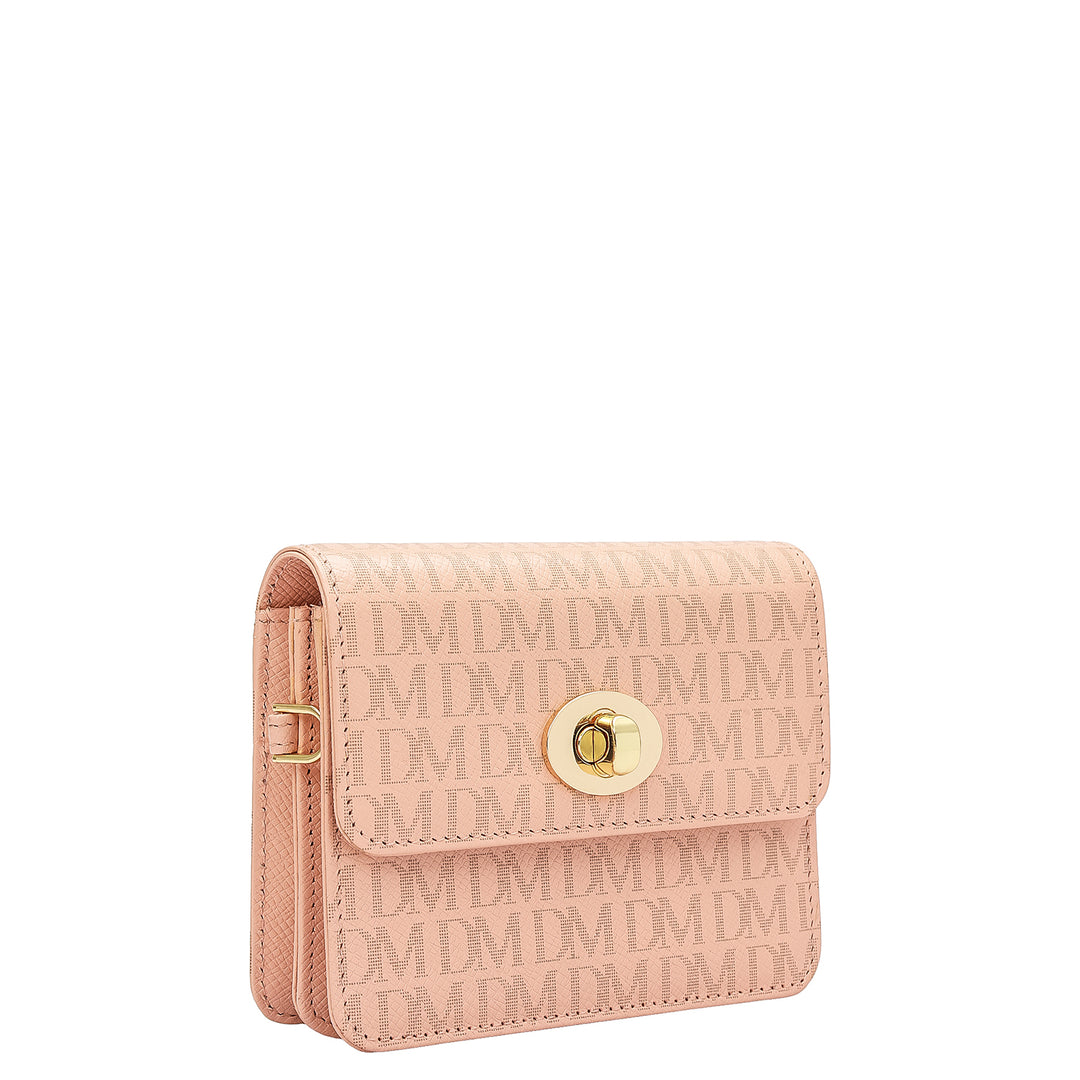 Monogram Leather Ladies Sling Wallet - Peach