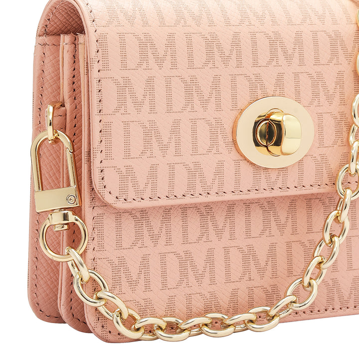 Monogram Leather Ladies Sling Wallet - Peach