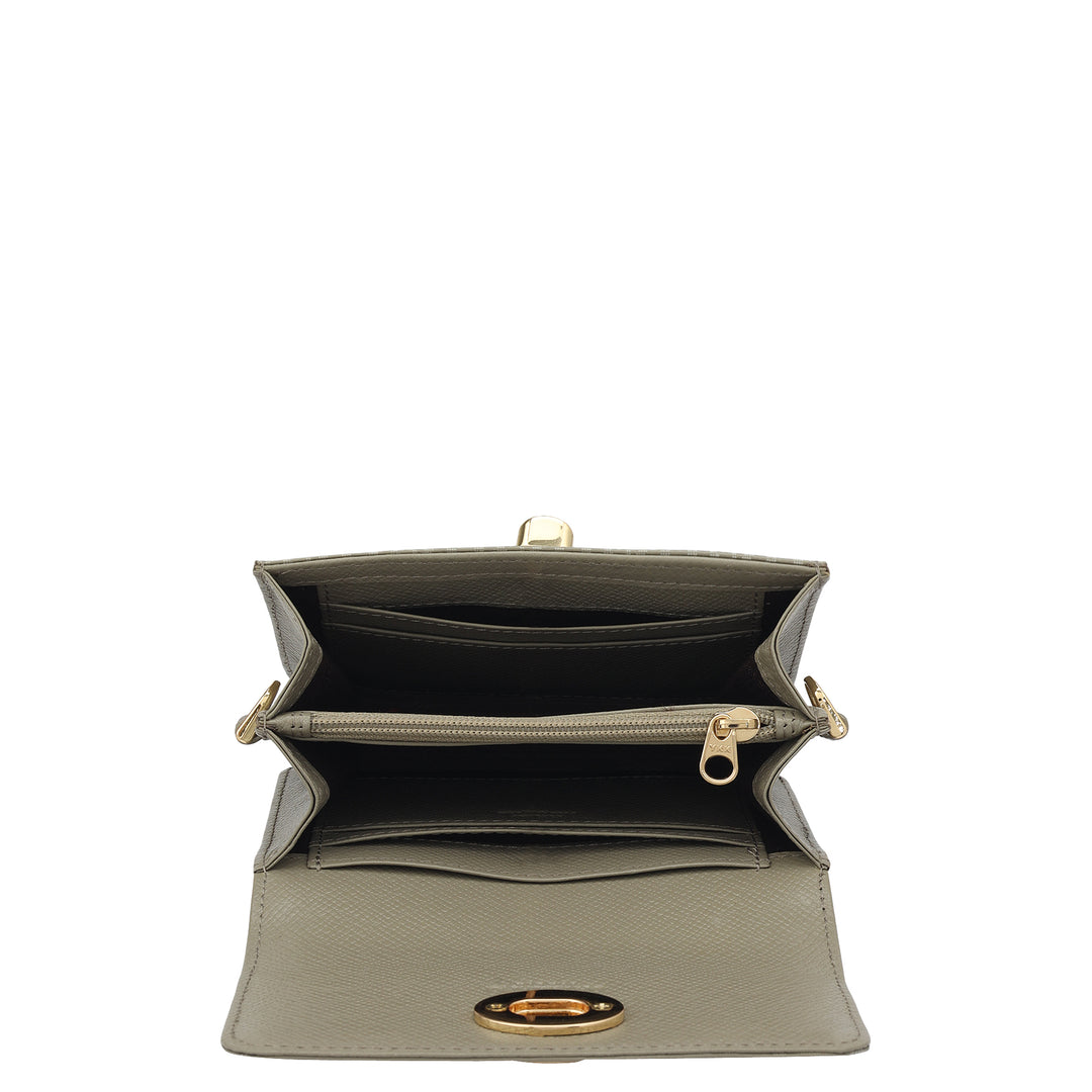 Monogram Leather Ladies Sling Wallet - Stone Grey