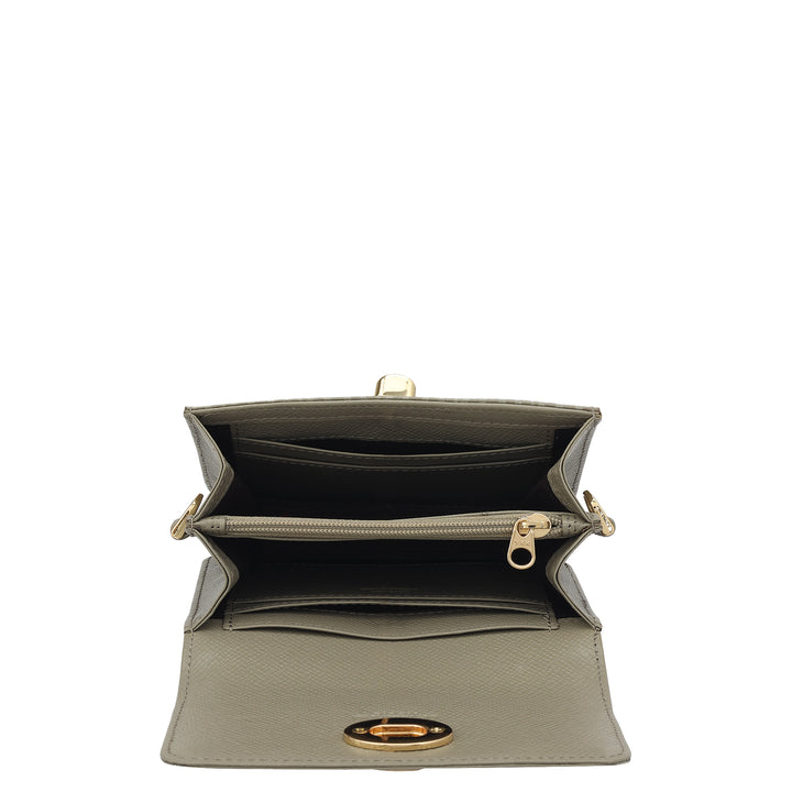 Monogram Leather Ladies Sling Wallet - Stone Grey