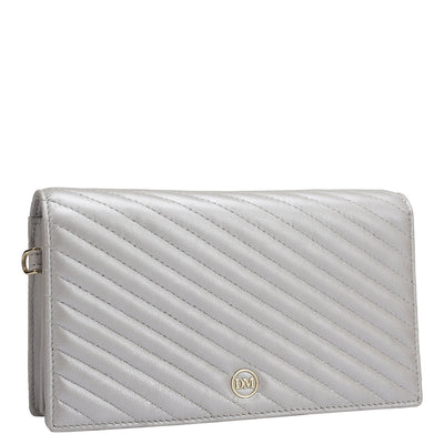 Quilting Leather Ladies Sling Wallet - Pearl
