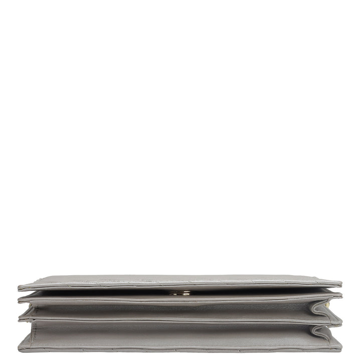 Quilting Leather Ladies Sling Wallet - Pearl