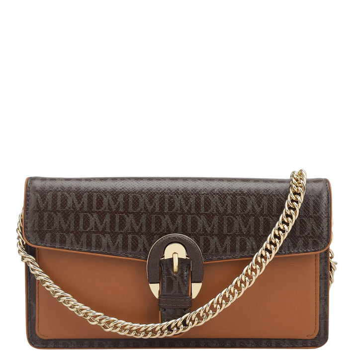Monogram Plain Leather Ladies Sling Wallet - Chocolate