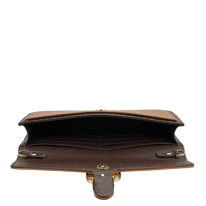 Monogram Plain Leather Ladies Sling Wallet - Chocolate