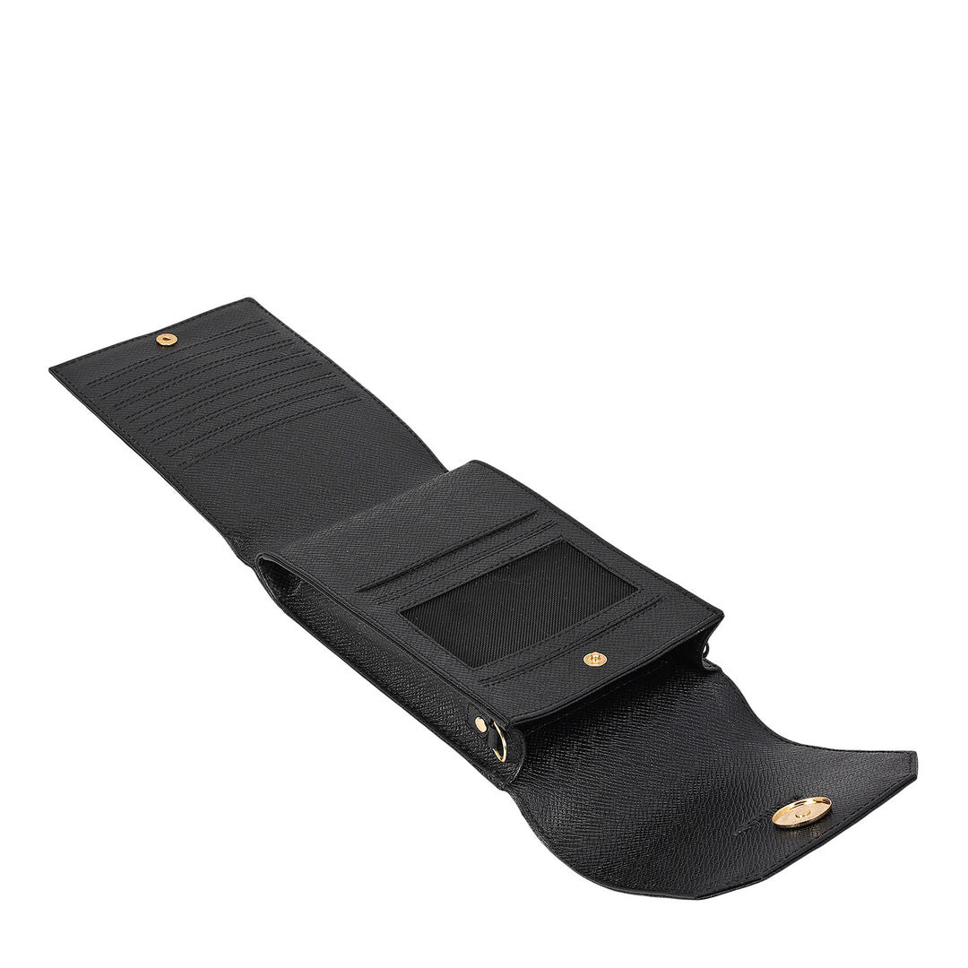 Franzy Leather Ladies Sling Wallet - Black