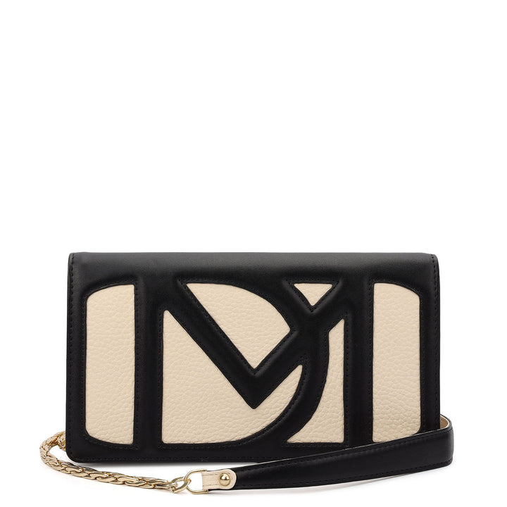 Wax Plain Leather Ladies Wallet - Marshmallow & Black