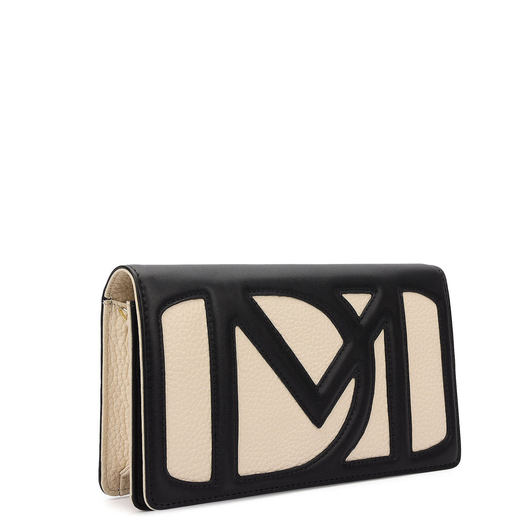 Wax Plain Leather Ladies Wallet - Marshmallow & Black
