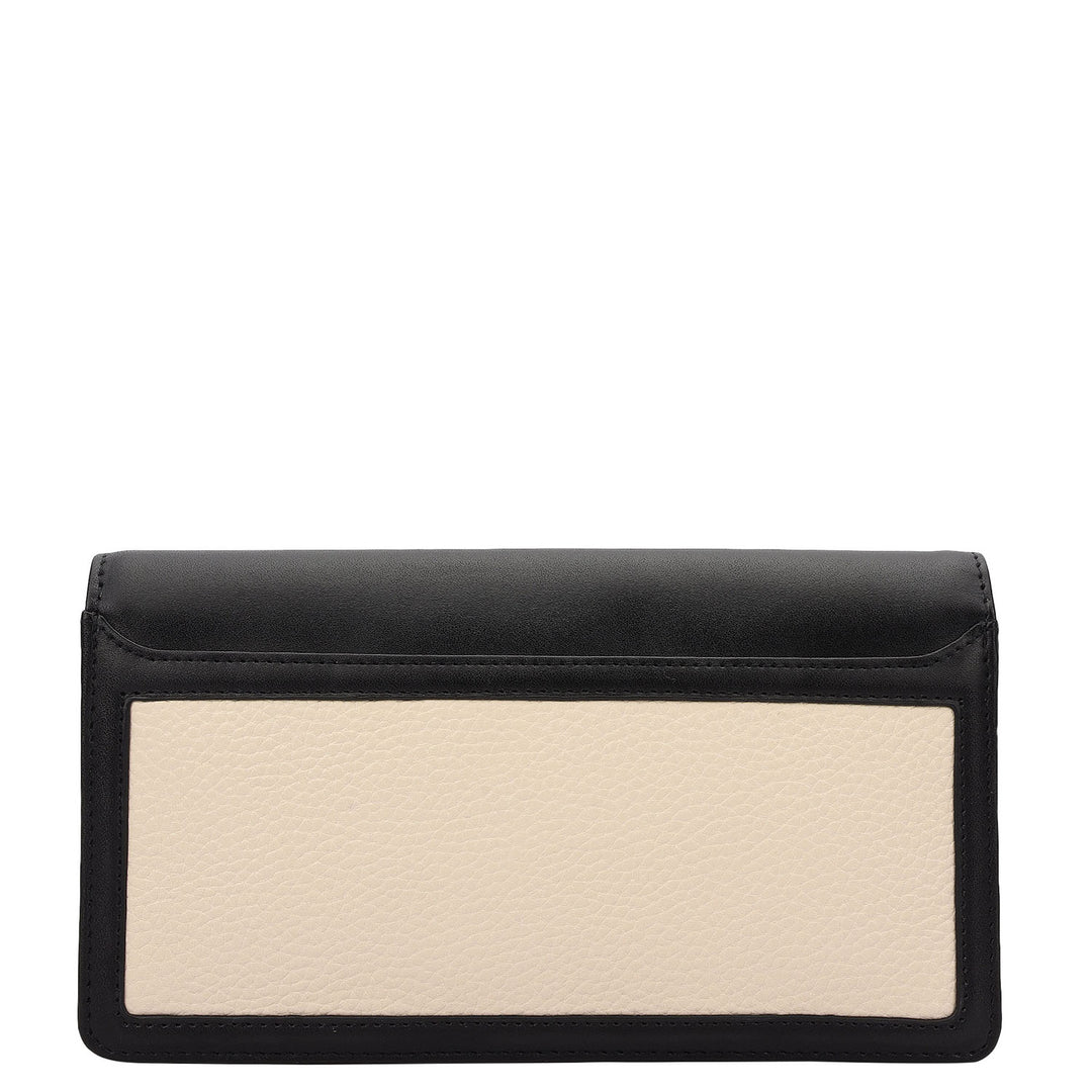 Wax Plain Leather Ladies Wallet - Marshmallow & Black