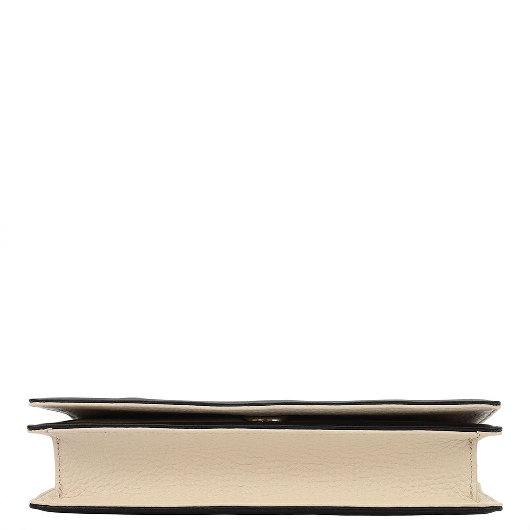 Wax Plain Leather Ladies Wallet - Marshmallow & Black