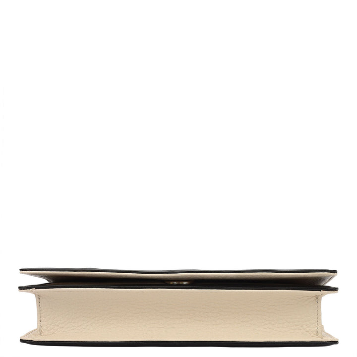 Wax Plain Leather Ladies Wallet - Marshmallow & Black