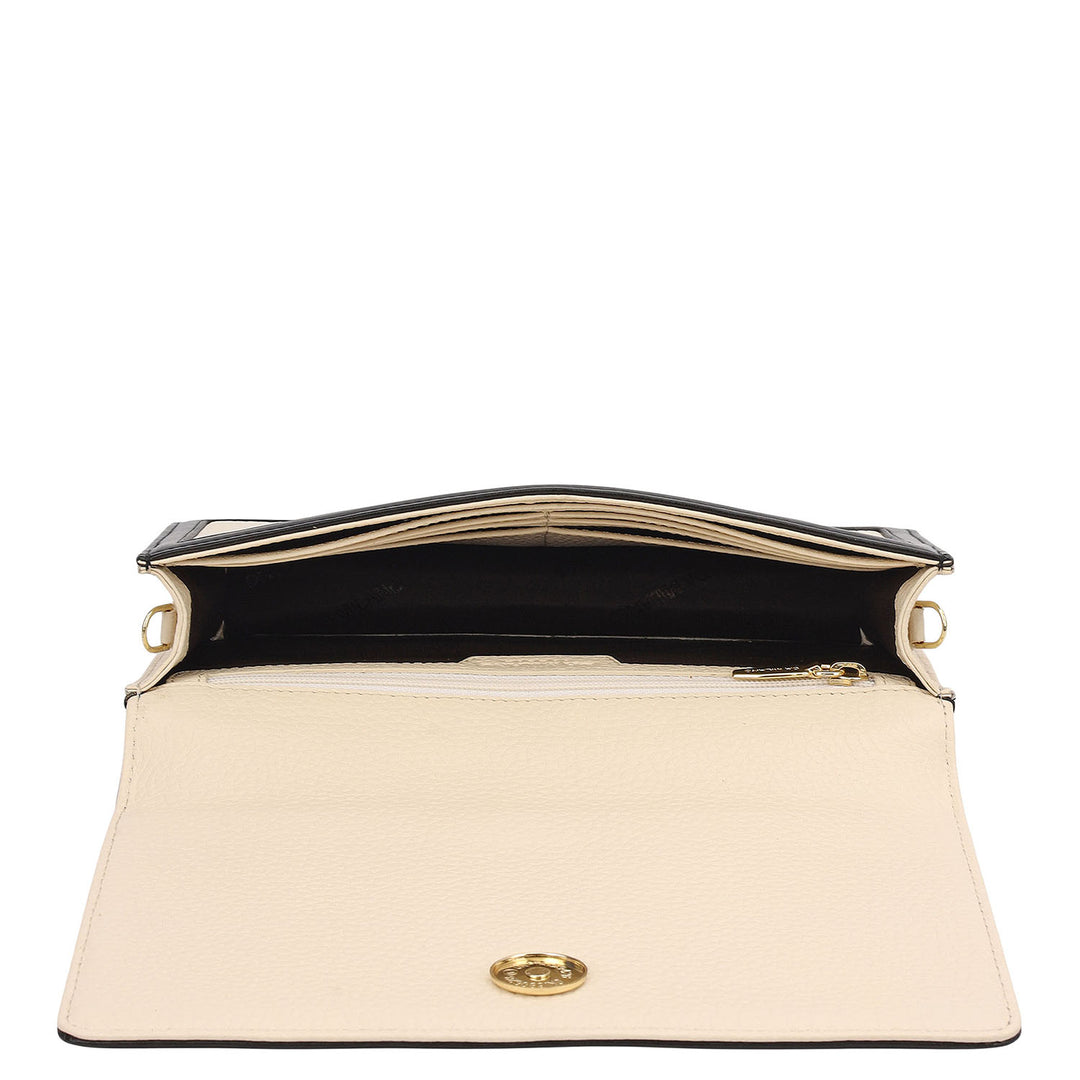 Wax Plain Leather Ladies Wallet - Marshmallow & Black