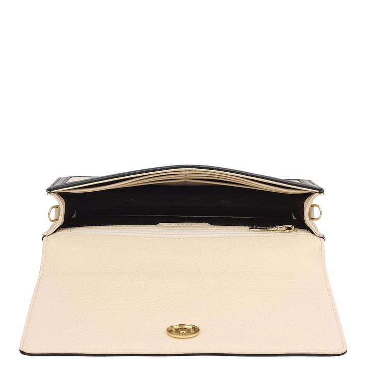 Wax Plain Leather Ladies Wallet - Marshmallow & Black