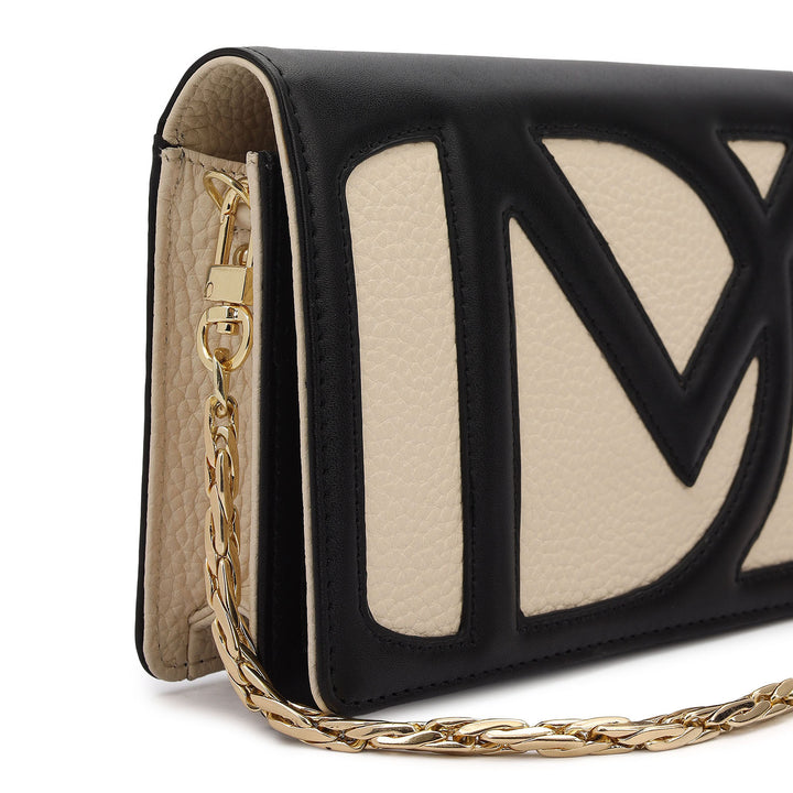 Wax Plain Leather Ladies Wallet - Marshmallow & Black