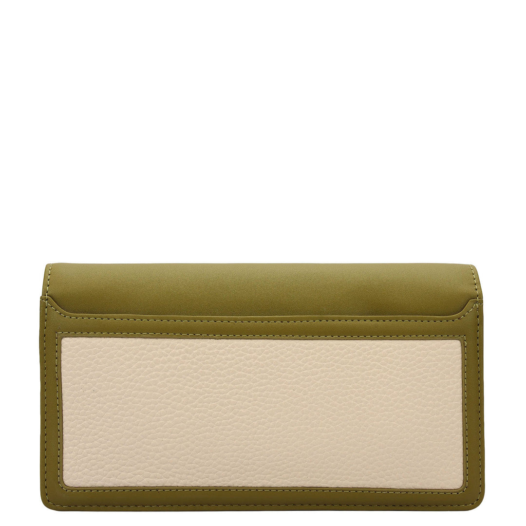 Wax Plain Leather Ladies Wallet - Marshmallow & Lime