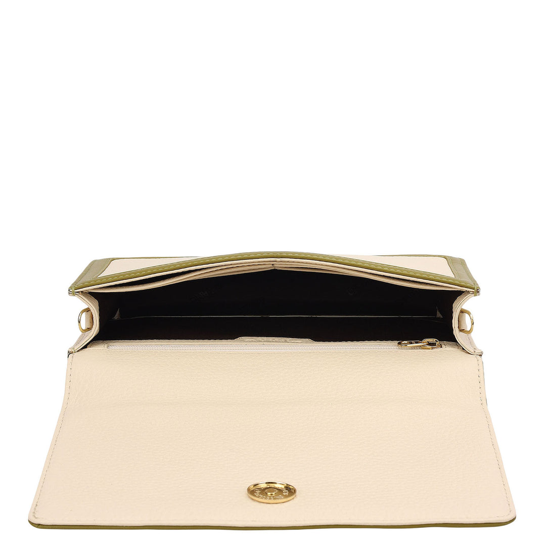 Wax Plain Leather Ladies Wallet - Marshmallow & Lime