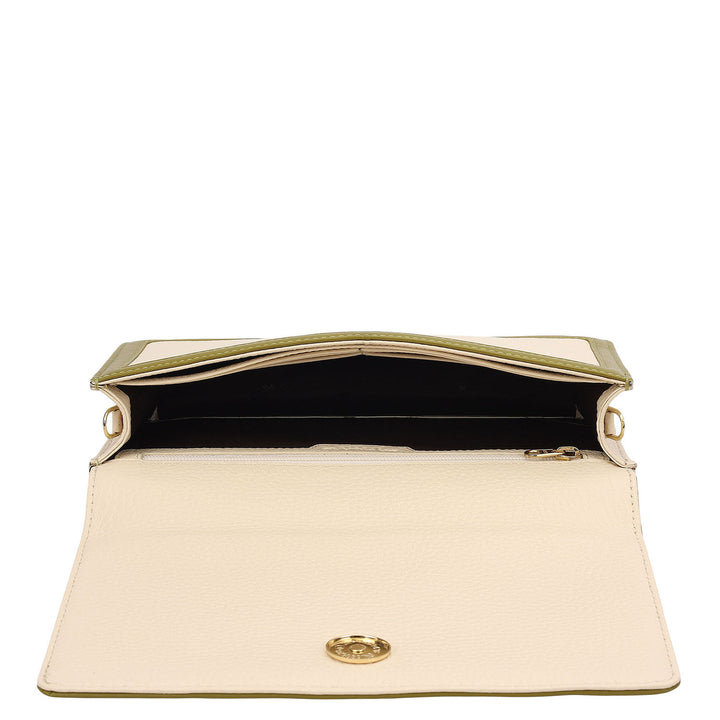 Wax Plain Leather Ladies Wallet - Marshmallow & Lime