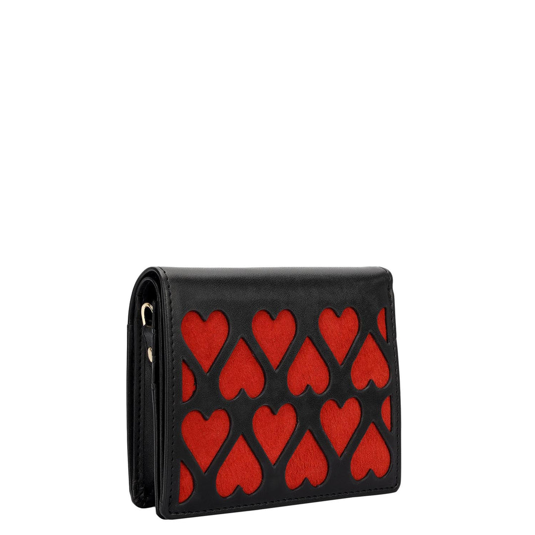 Plain Suede Leather Ladies Sling Wallet - Black & Red