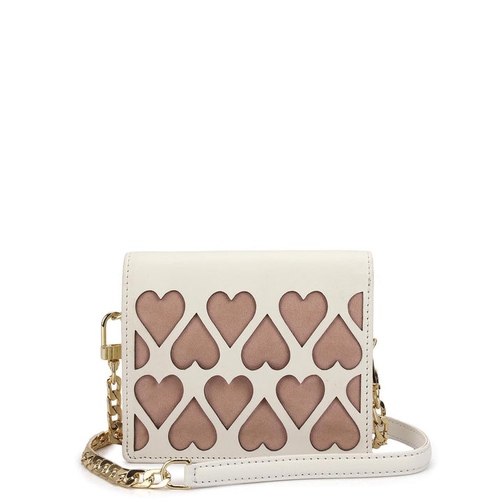 Plain Suede Leather Ladies Sling Wallet - Pink & Off White