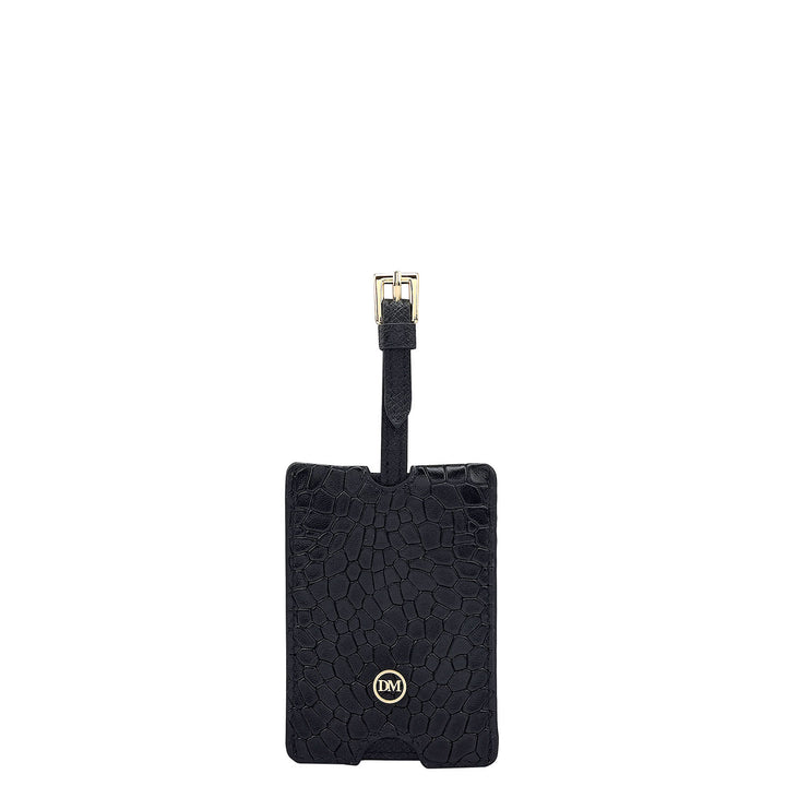 Croco Leather Luggage Tag - Black