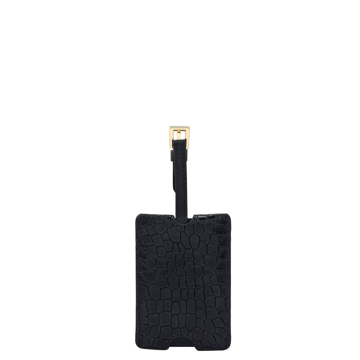 Croco Leather Luggage Tag - Black