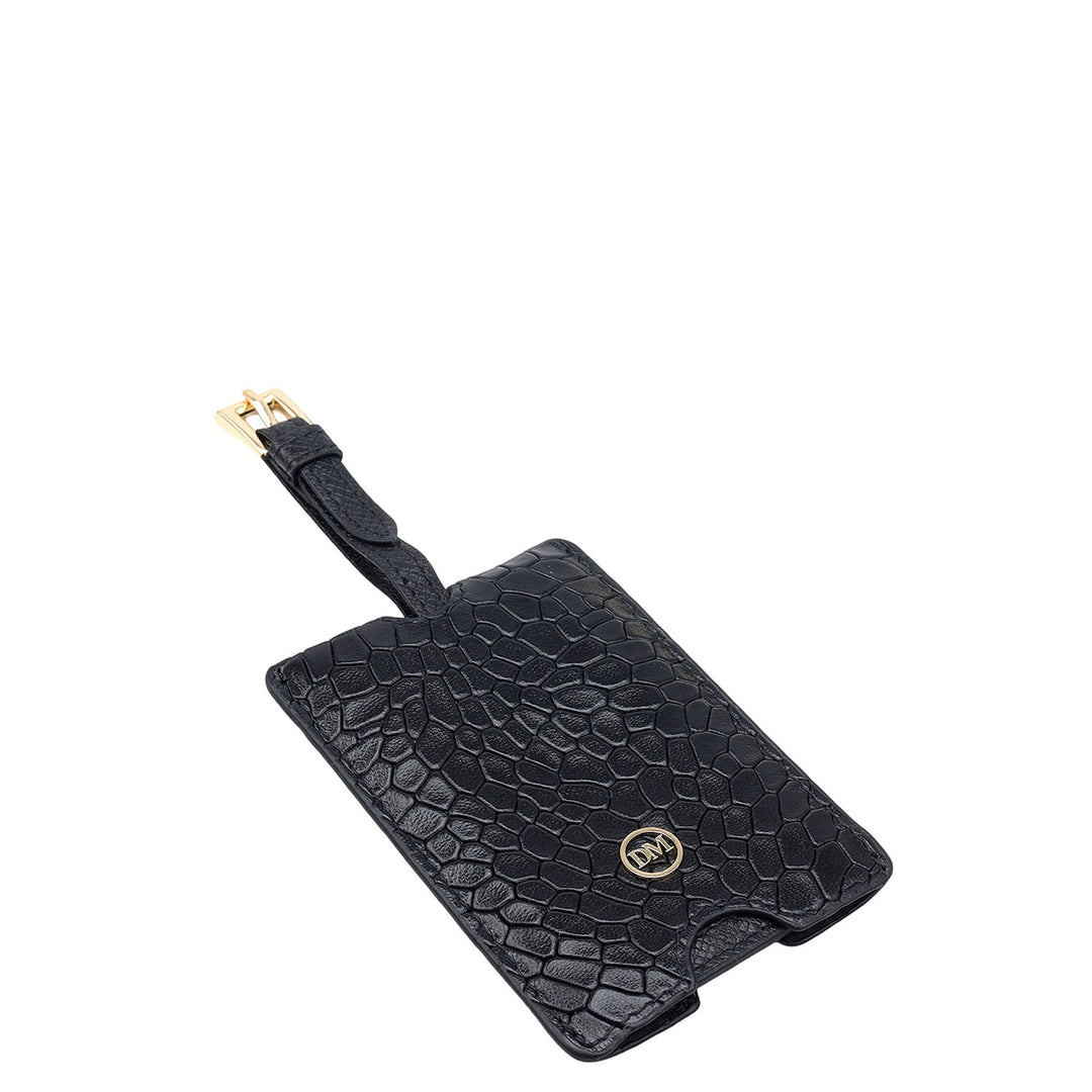 Croco Leather Luggage Tag - Black