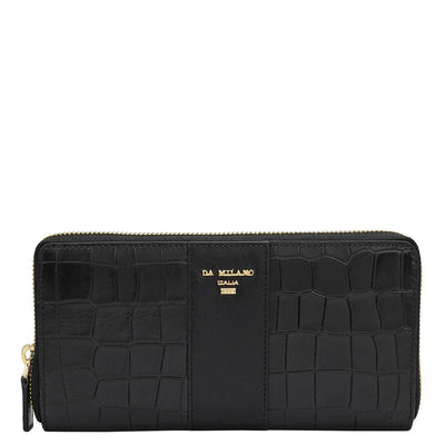 Croco Plain Leather Ladies Wallet - Black