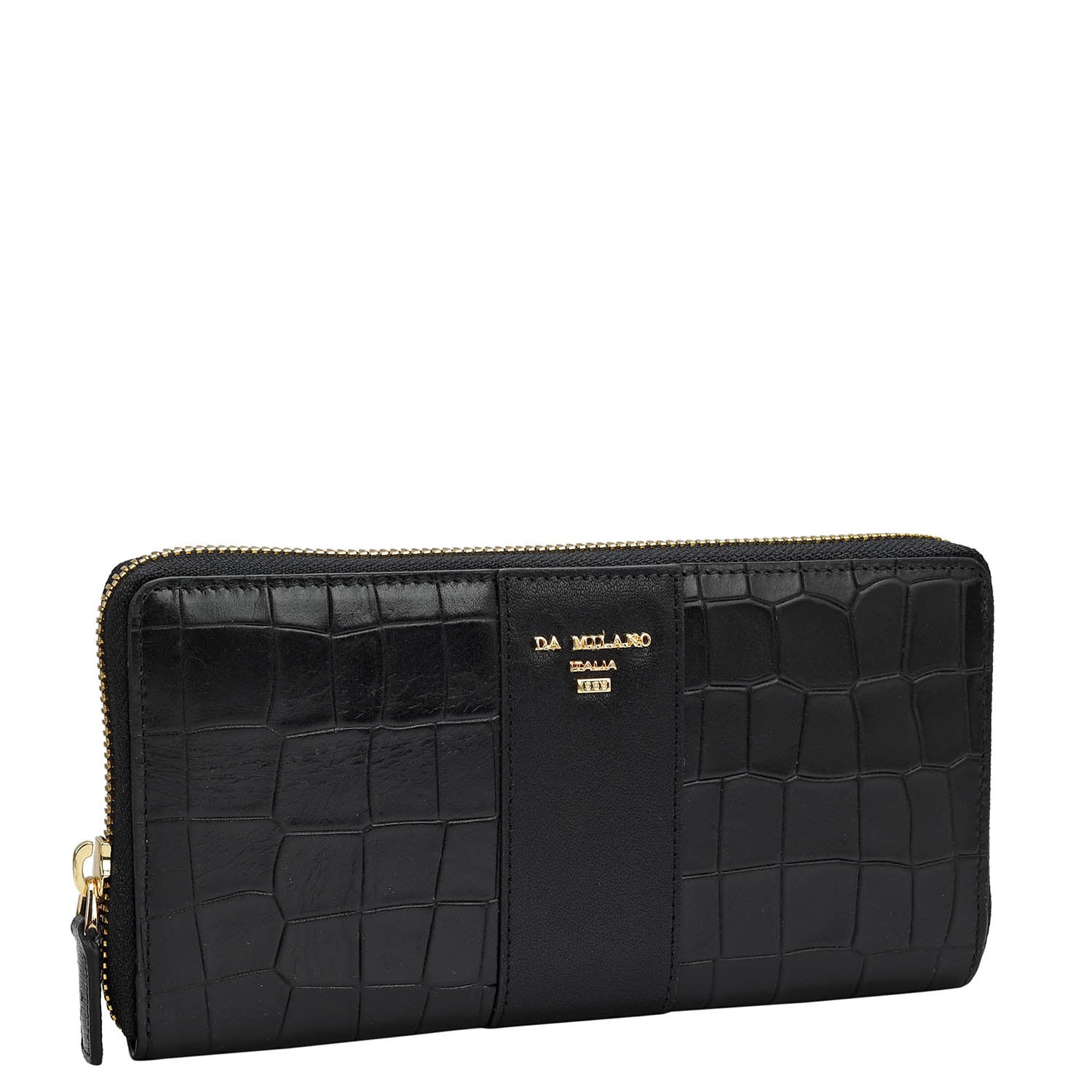 Croco Plain Leather Ladies Wallet - Black – Da Milano