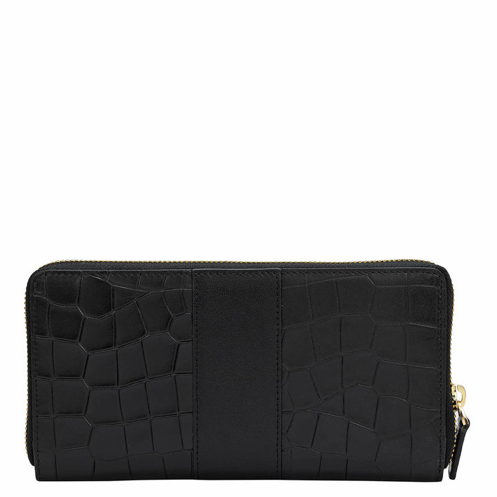 Croco Plain Leather Ladies Wallet Black Da Milano