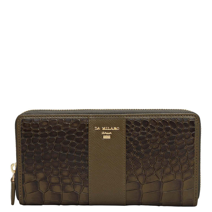 Croco Franzy Leather Ladies Wallet - Military Green