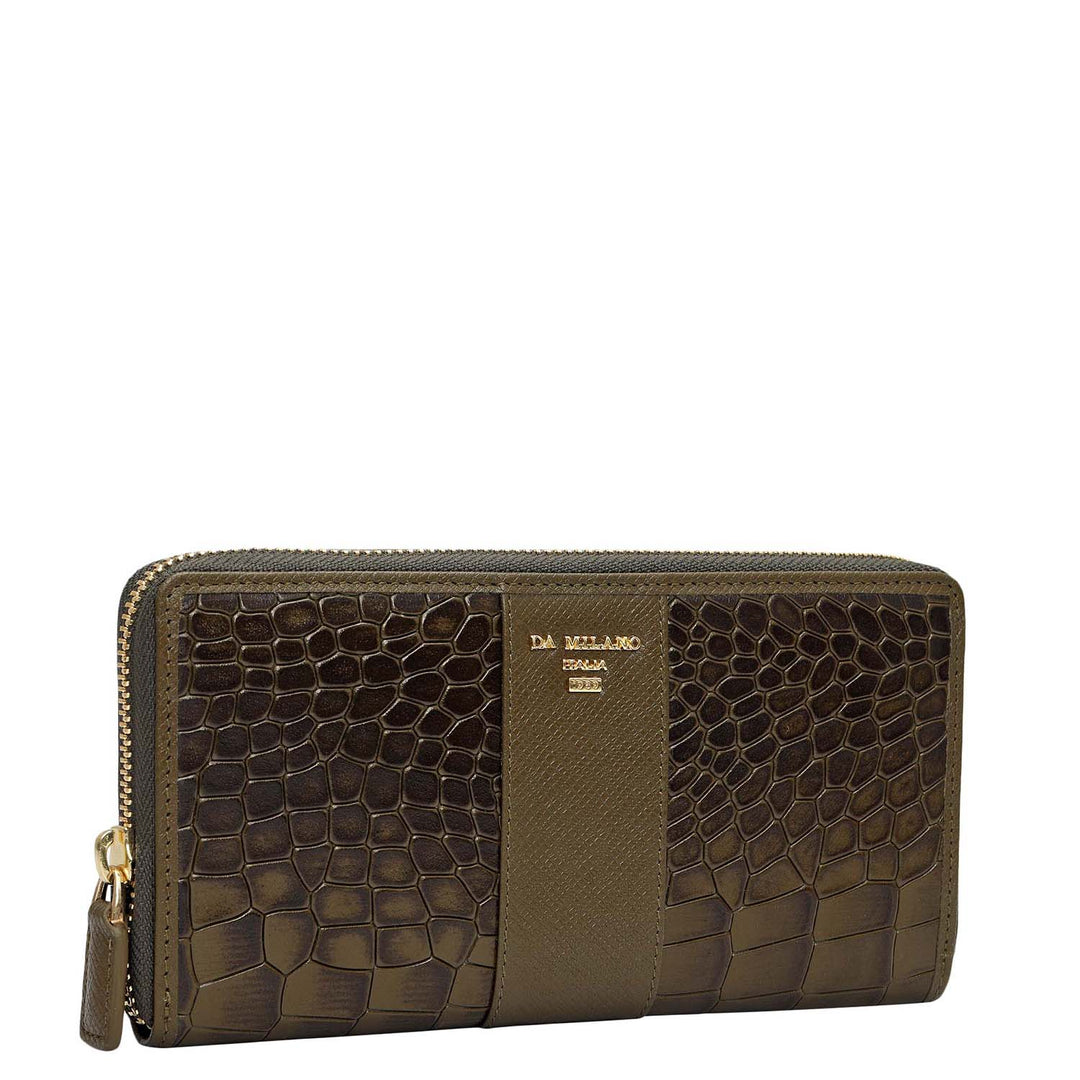 Croco Franzy Leather Ladies Wallet - Military Green