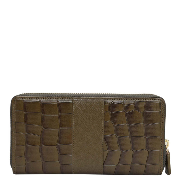 Croco Franzy Leather Ladies Wallet - Military Green