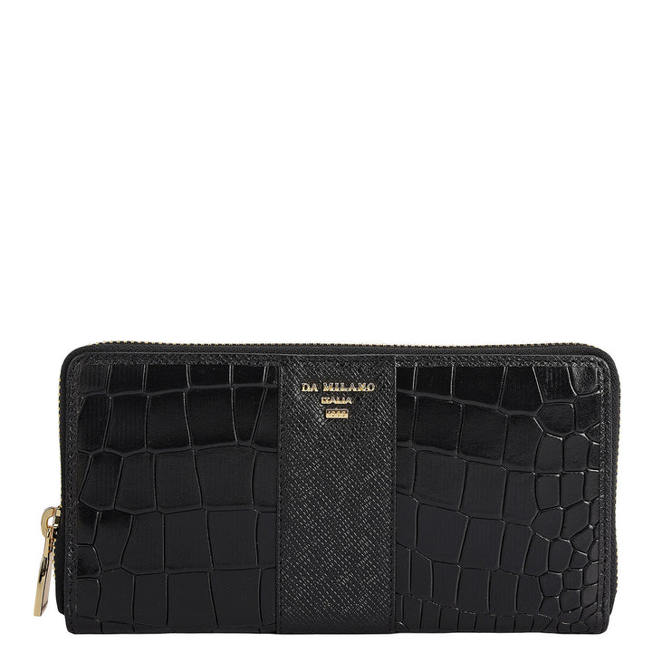 Croco Franzy Leather Ladies Wallet - Black