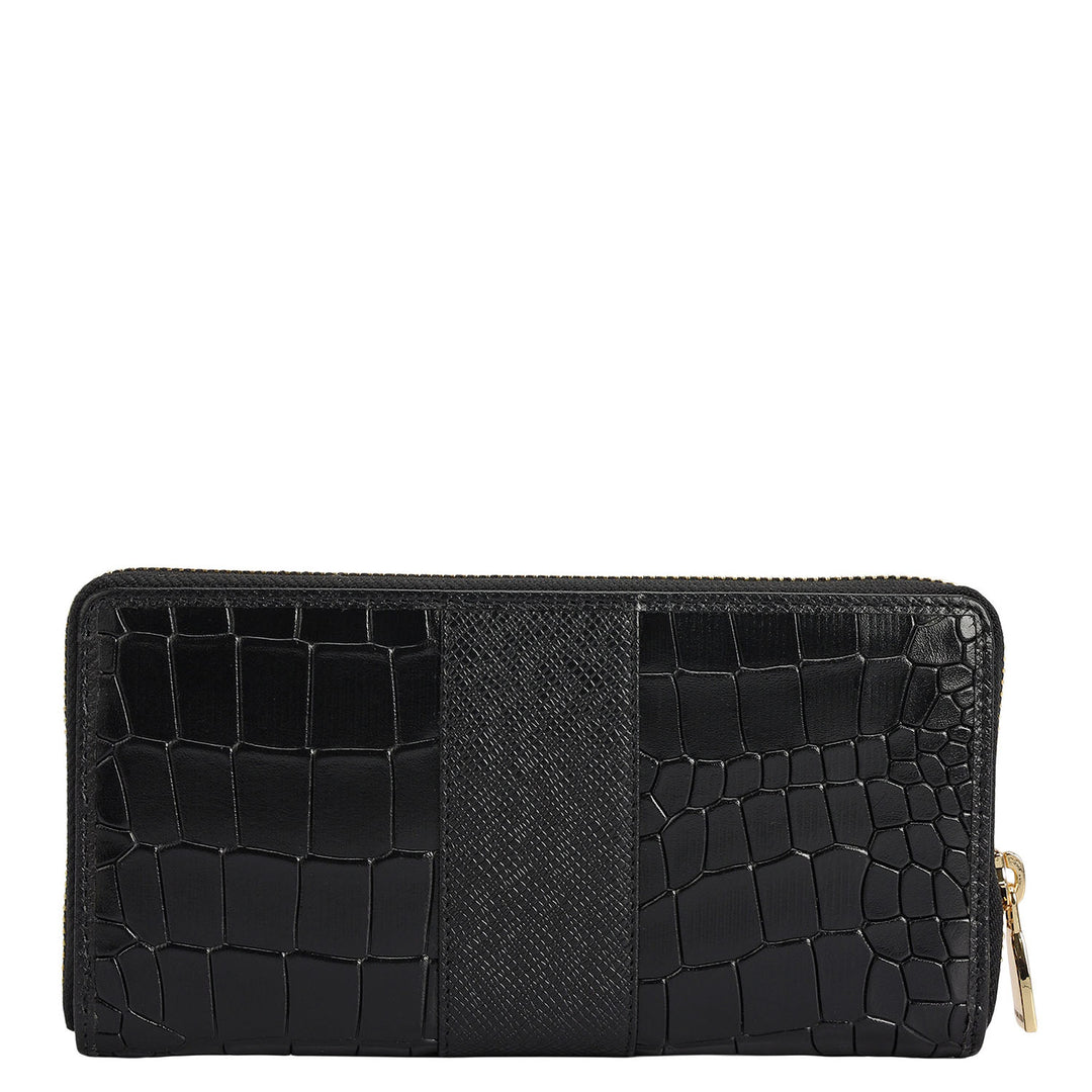 Croco Franzy Leather Ladies Wallet - Black