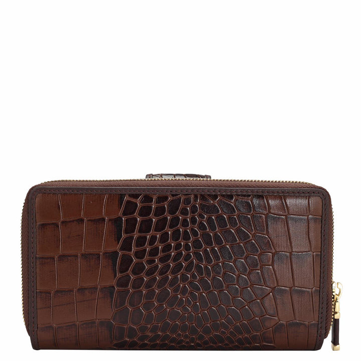 Croco Leather Ladies Wallet Brown Da Milano