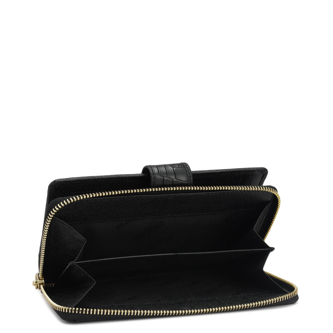 Croco Leather Ladies Wallet - Black