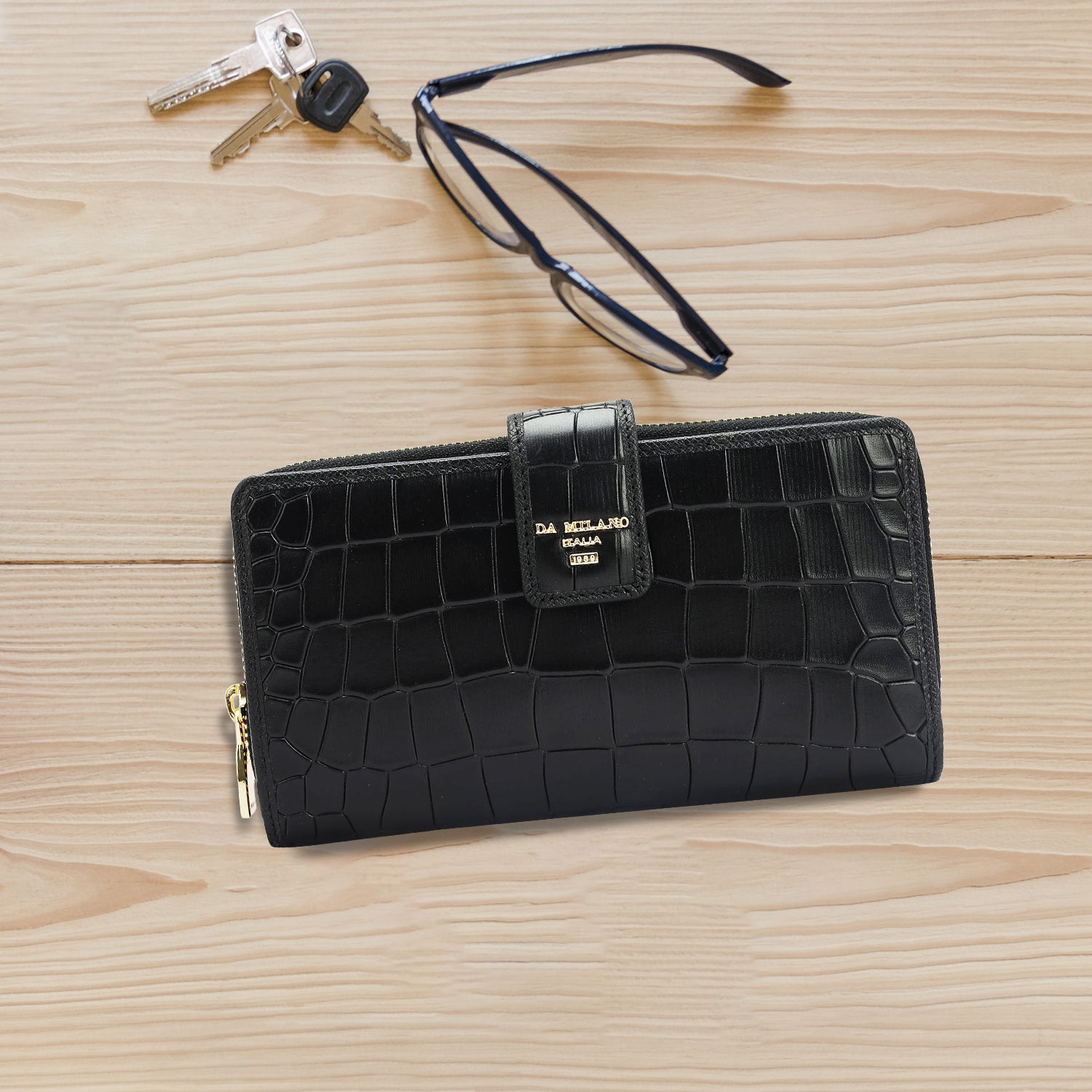 Croco Leather Ladies Wallet - Black – Da Milano