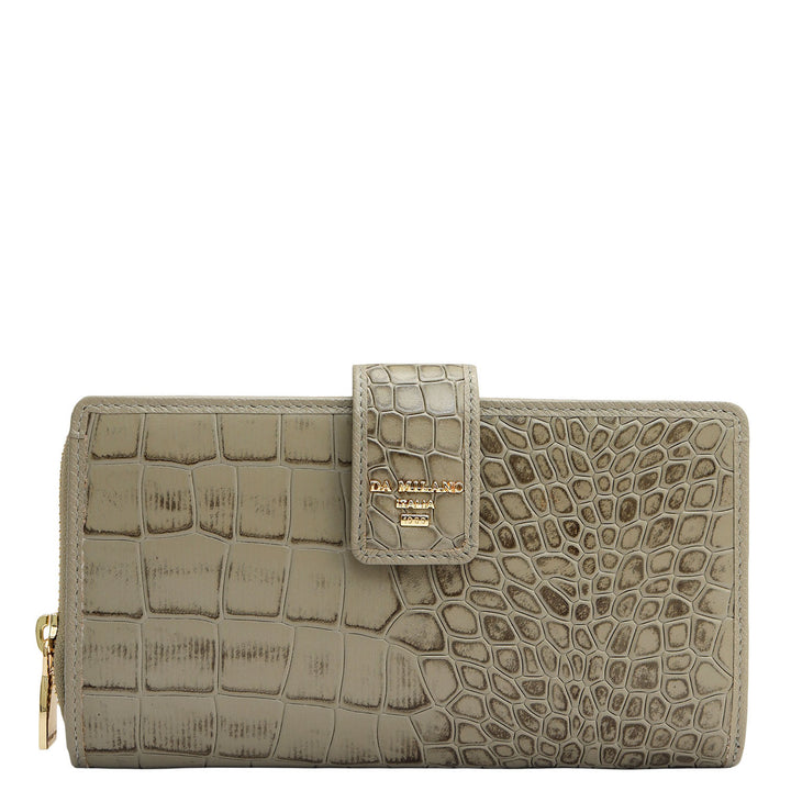 Croco Leather Ladies Wallet - Stone Grey