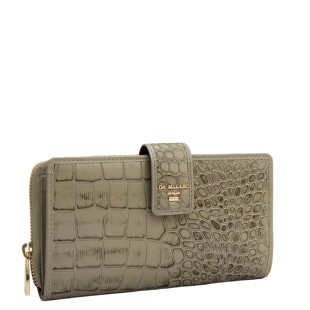 Croco Leather Ladies Wallet - Stone Grey