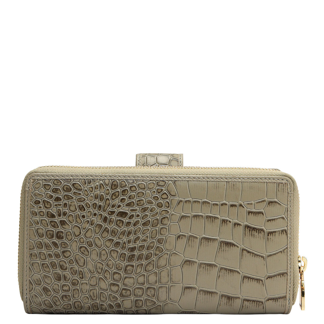 Croco Leather Ladies Wallet - Stone Grey