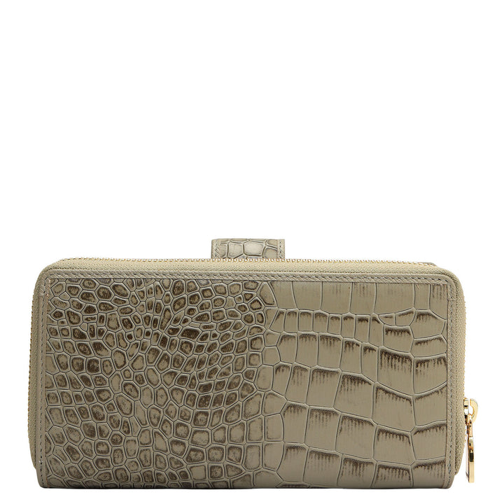 Croco Leather Ladies Wallet - Stone Grey