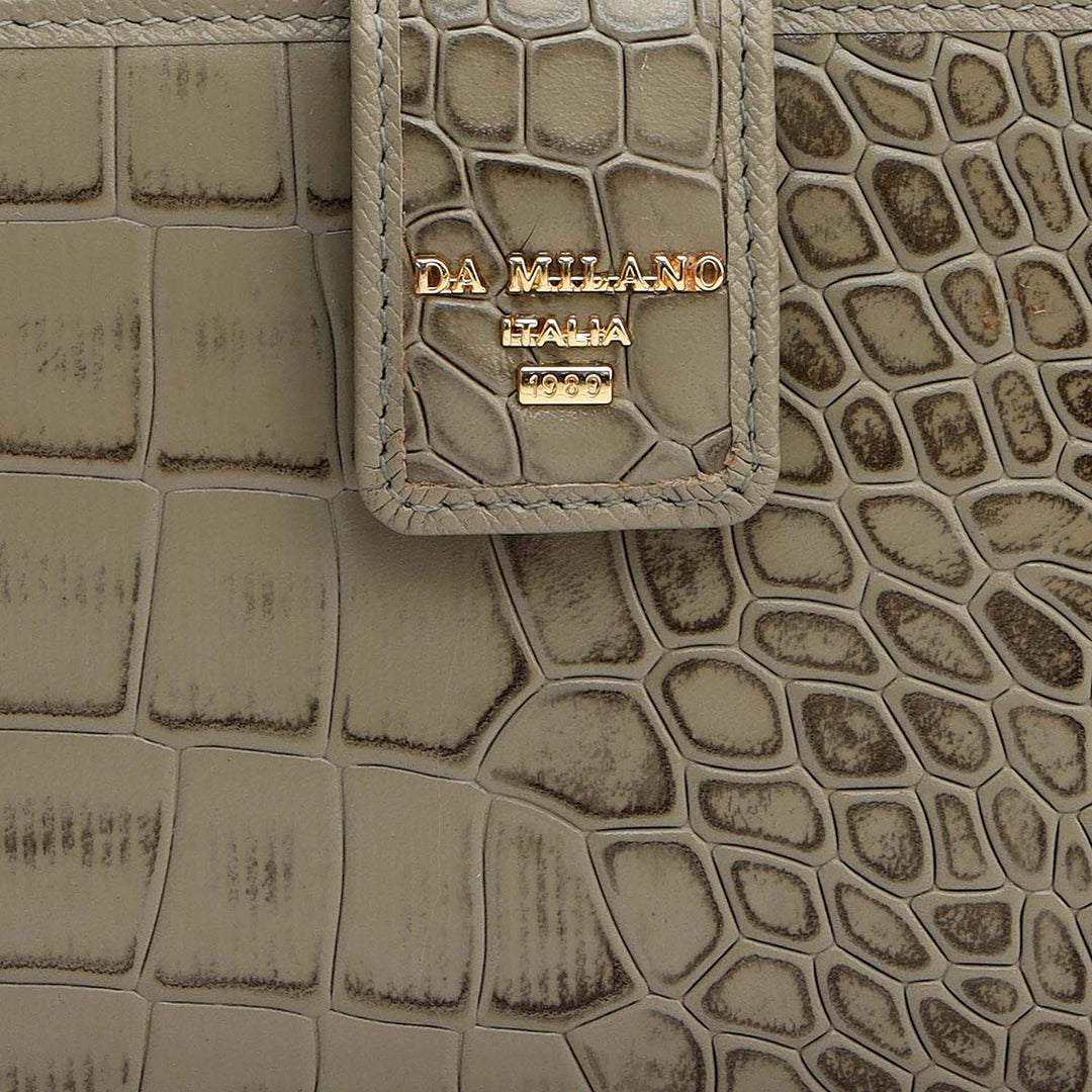 Croco Leather Ladies Wallet - Stone Grey