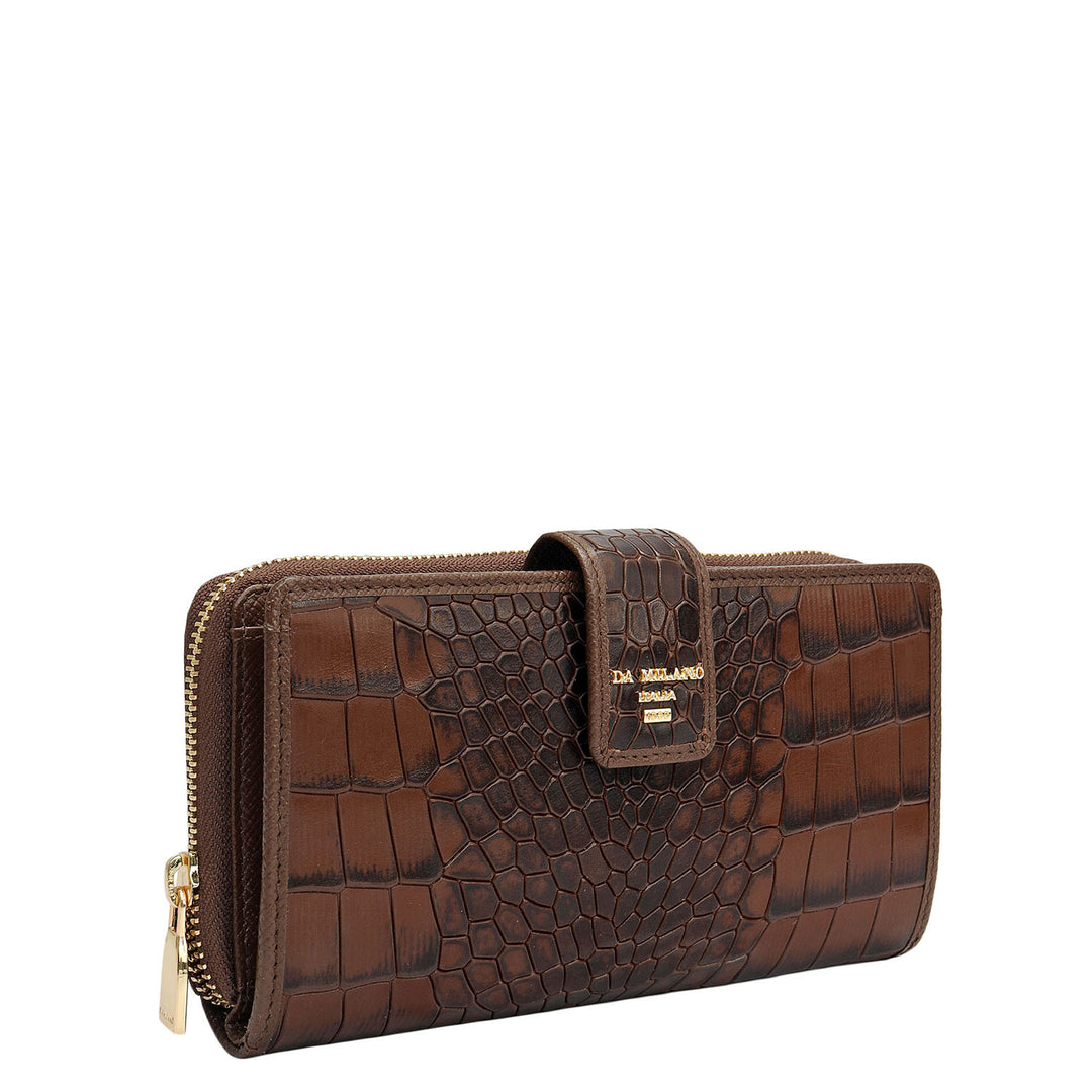 Croco Leather Ladies Wallet - Walnut
