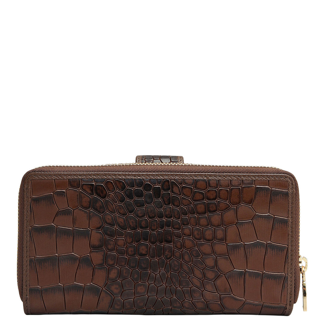 Croco Leather Ladies Wallet - Walnut