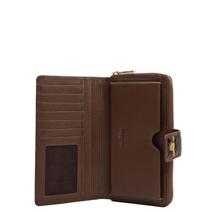 Croco Leather Ladies Wallet - Walnut