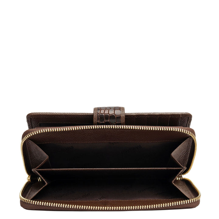 Croco Leather Ladies Wallet - Walnut
