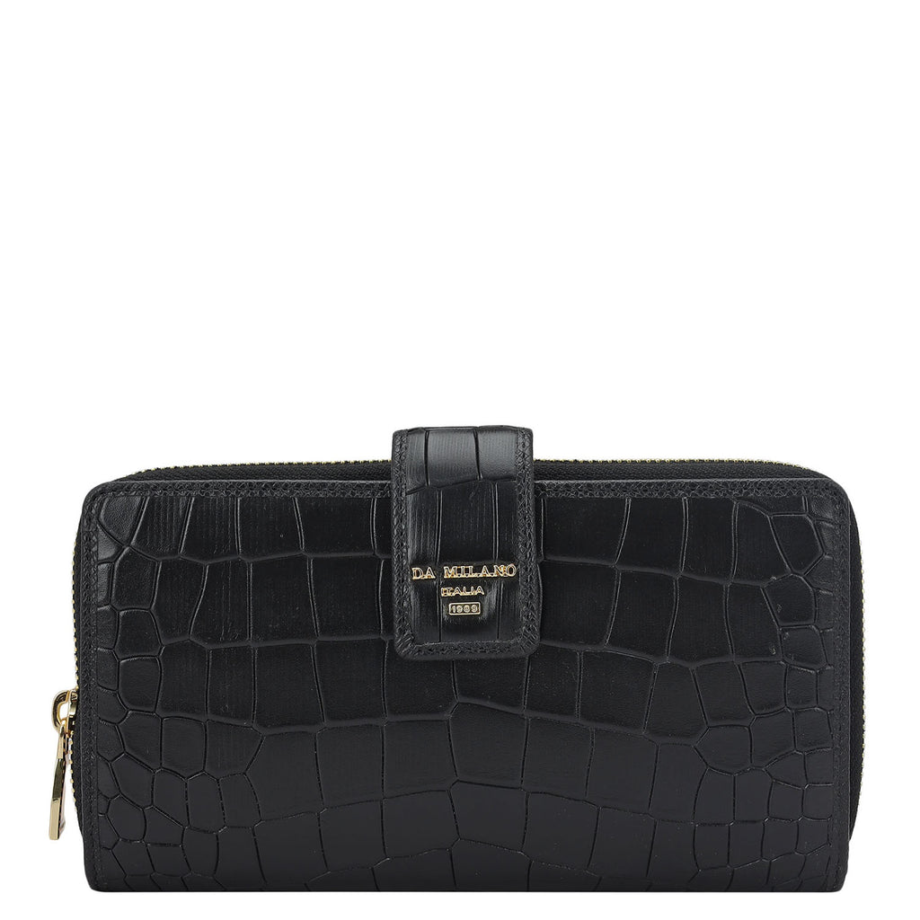 Croco Leather Ladies Wallet - Black – Da Milano
