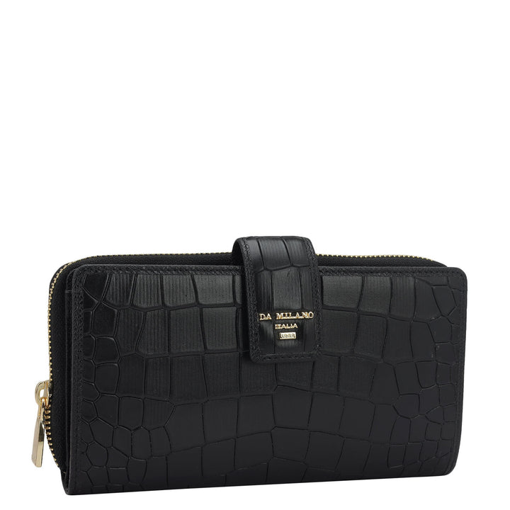 Croco Leather Ladies Wallet - Black