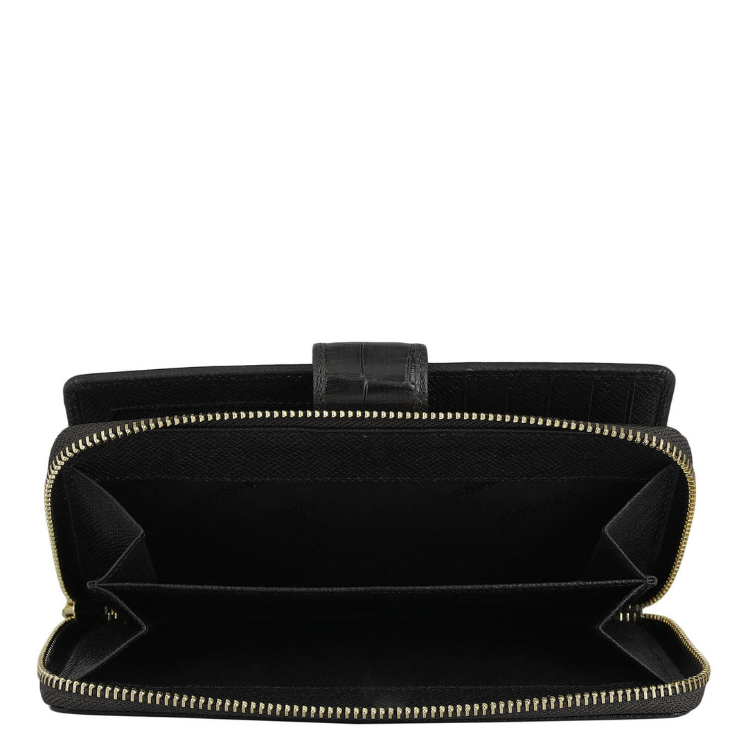 Croco Leather Ladies Wallet - Black